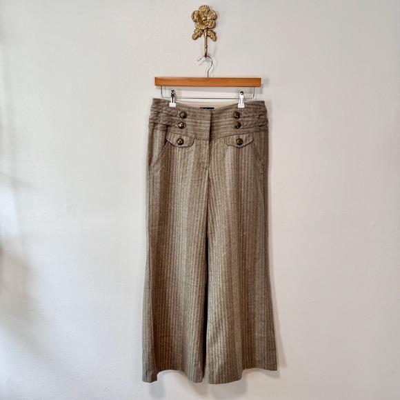 Anthropologie Pants - Taikonku Anthropologie Y2K Brown Herringbone Weave Wide Leg Wool Trousers 10